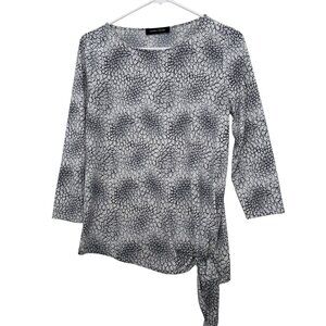 Ivanka Trump Black White Floral Tie Front Top PM 3/4 Sleeve Quiet Luxury Office